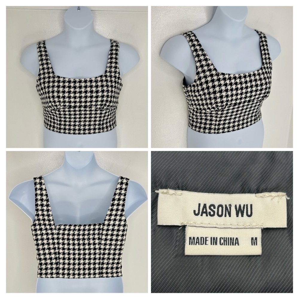 Jason Wu Houndstooth Tweed Crop Top Size Medium Retro Glam Preppy Dark Academia